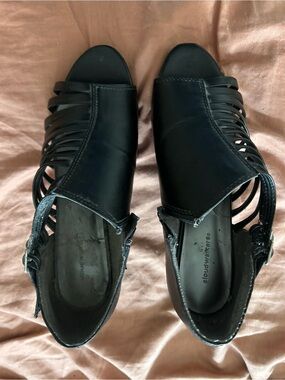 cloudwalkers Black Strappy Open-Toe Heels